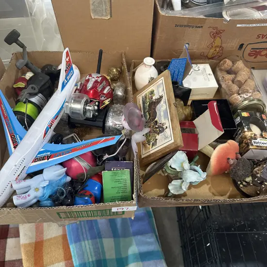 Two boxes assorted items.