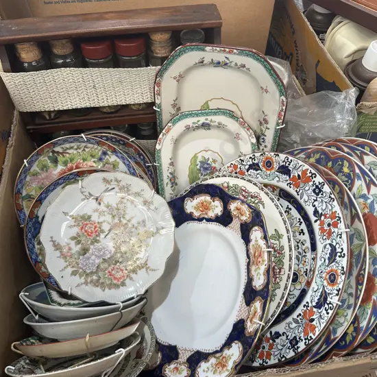 Oriental wall plates and spice rack etc.