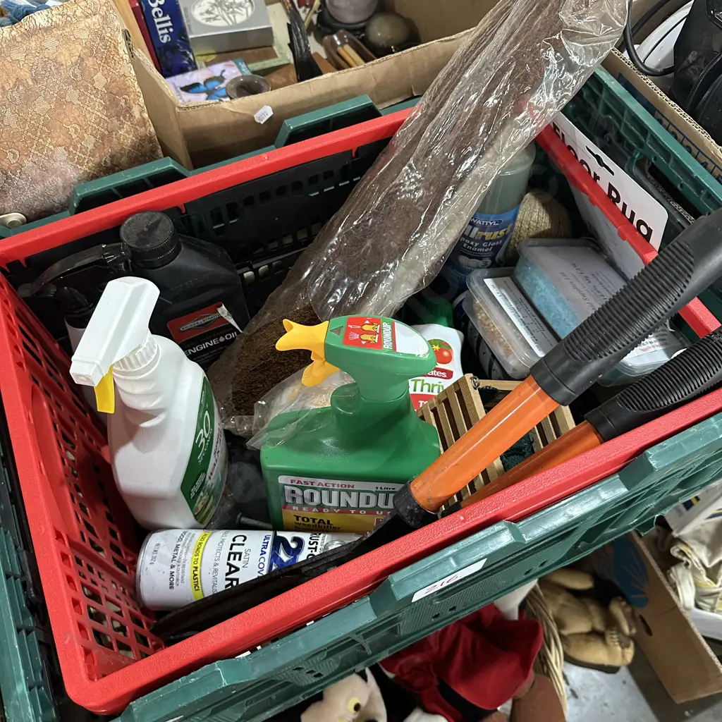 Two bins, mower oil and 30 seconds, rust killer etc. Image 1++