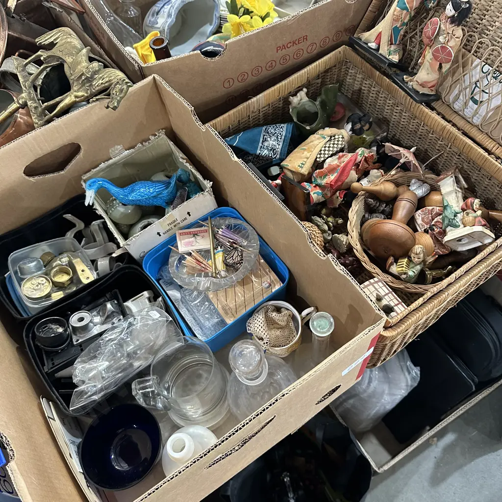 basket inc Goebel figures, box lot hardware etc Image 1++