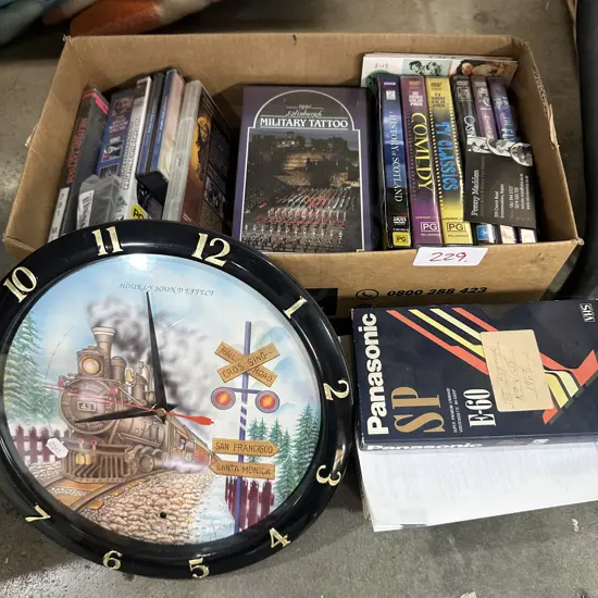 clock, DVDs and VHS