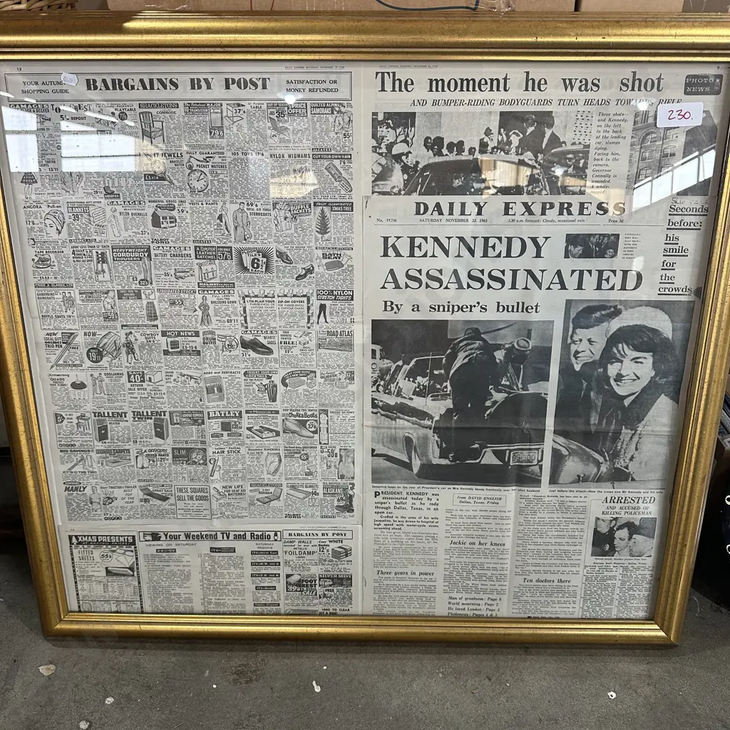 framed Kennedy newspaper pages Image 1++