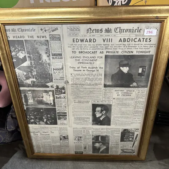 framed Edward Abdicates newspaper pages