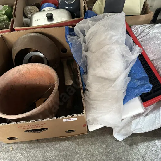 planters, bin, hose, tarp etc