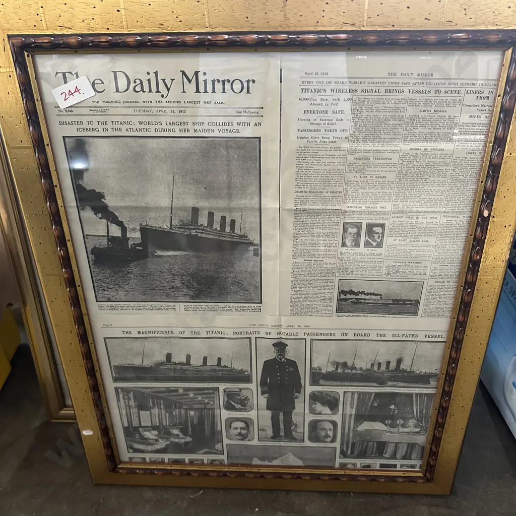 framed Titanic newspaper pages plus 1901 framed pages of Victoria etc Image 1++