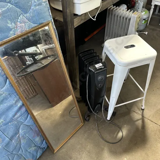 bar stool, heater, mirror
