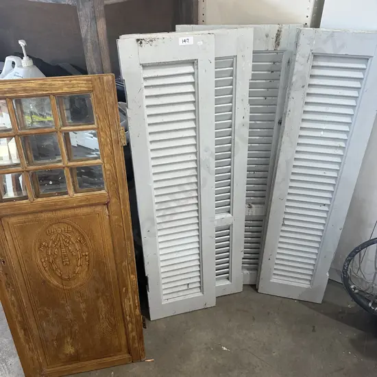 vintage shutters and Pr bevelled glass doors