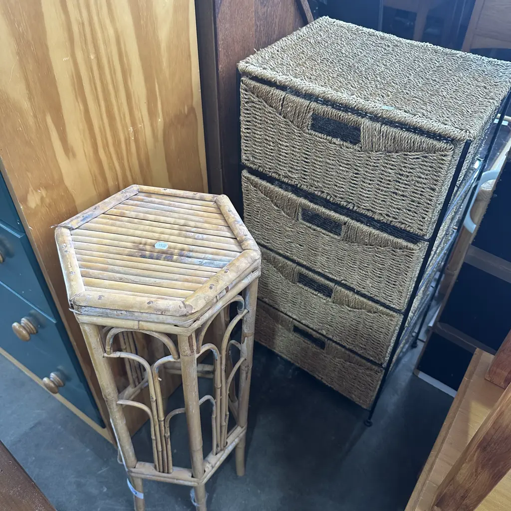 wicker drawers and cane plant stand Image 1++