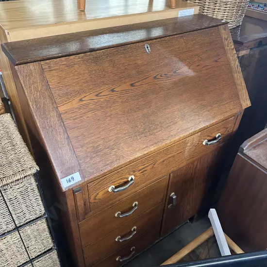 Oak drop front desk
