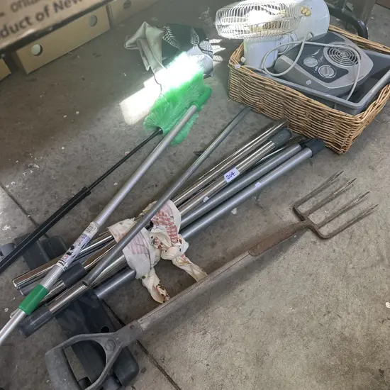 mobile clothes racks, garden fork etc