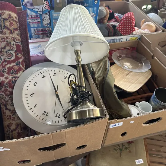 2 box, lamp clock, mat, trays etc