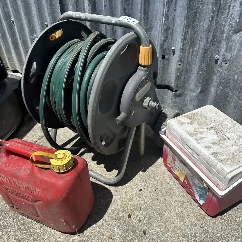 hose and reel, petrol can and esky Image 1++