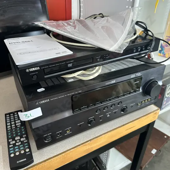Yamaha amp receiver with remote and DVD player with remote