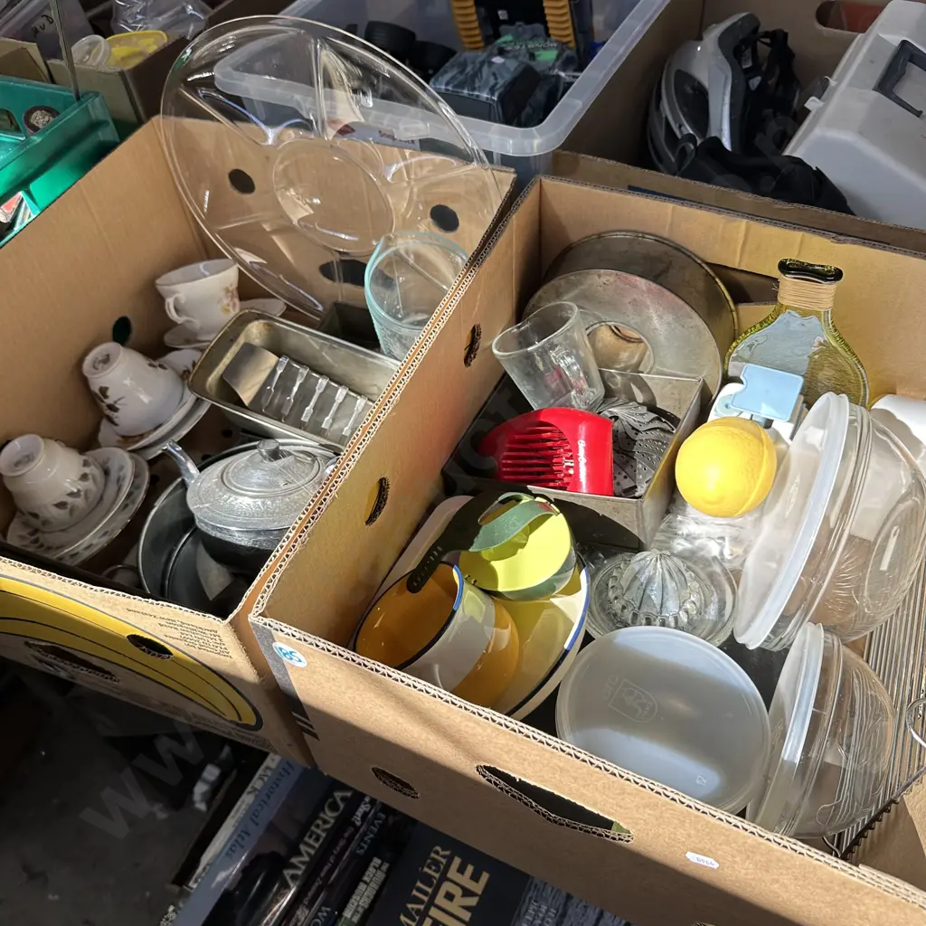 Two boxes English china, Glass containers and jugs etc. Image 1++