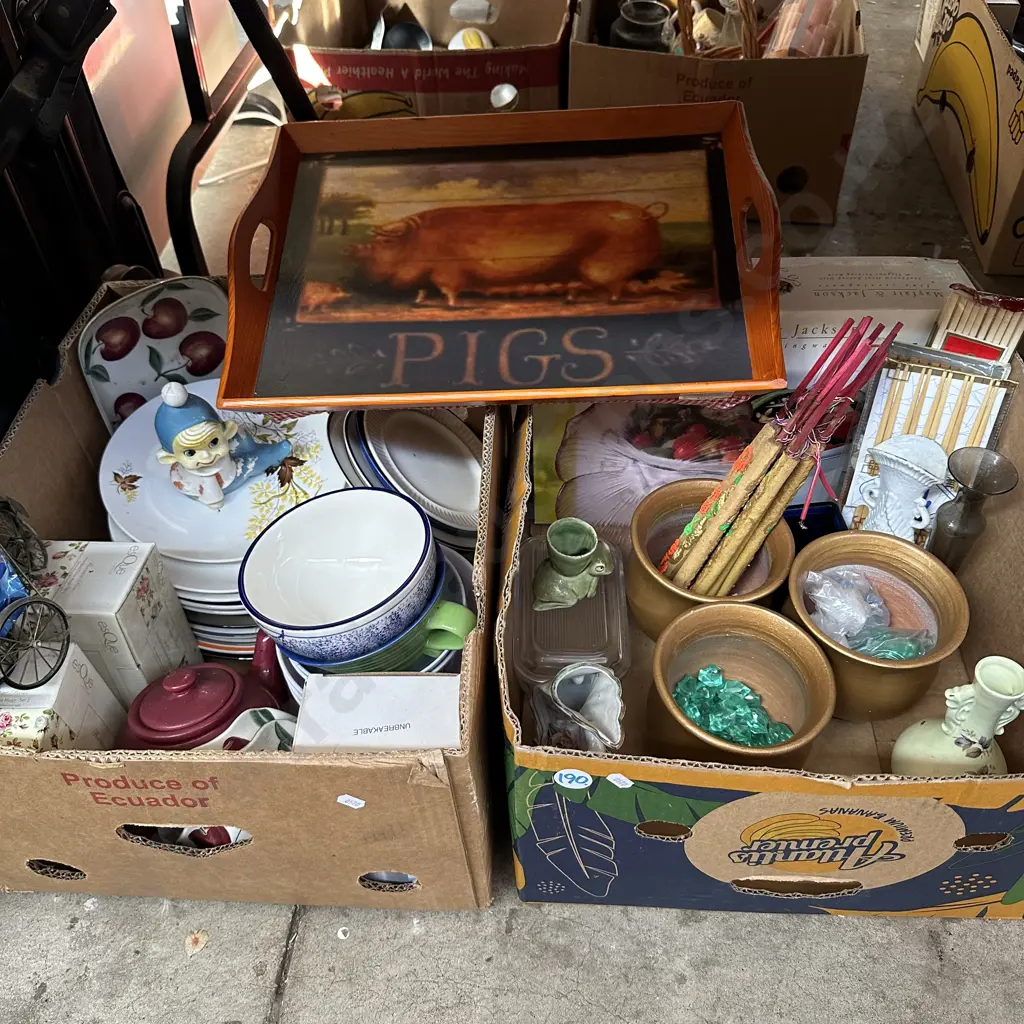 Two boxes plates including crown lynn, set of planters etc. Image 1++
