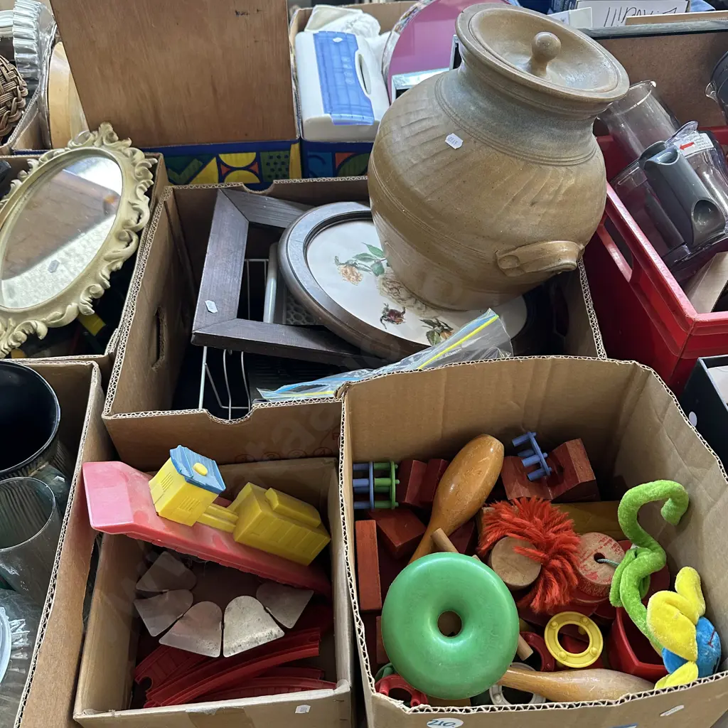 Three boxes of kids blocks, frames and pot etc. Image 1++