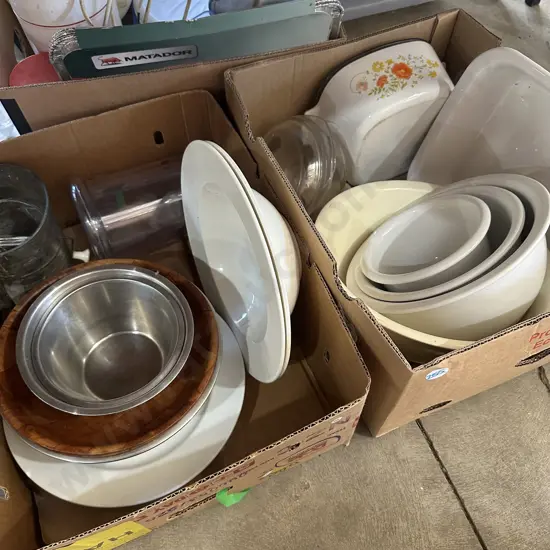 Two boxes of baking, bowls etc.