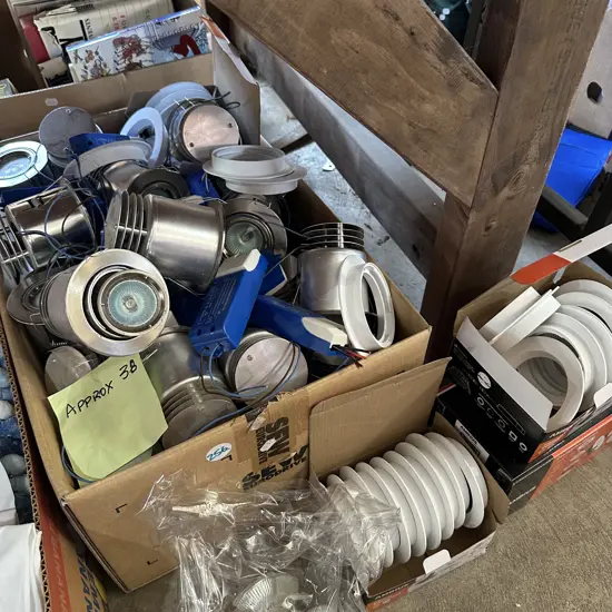 Approx 38 downlights and lamps to fit them.