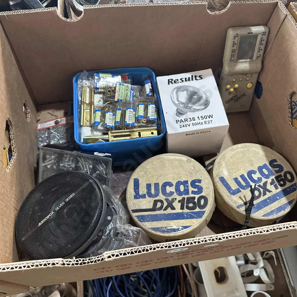 Box of hardware, lamps and brick game etc. Image 1++