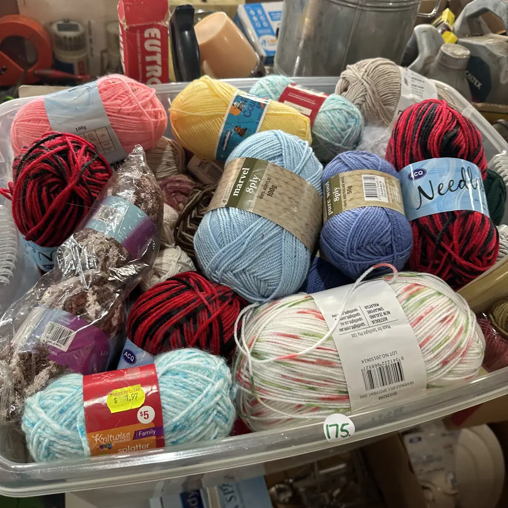 Large bin full of wool, acrylic and knitting yarn etc. Image 1++