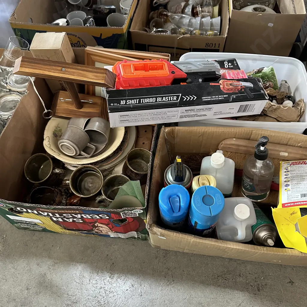 Three boxes including Oven power cleaner and new Turbo blaster toy etc. Image 1++