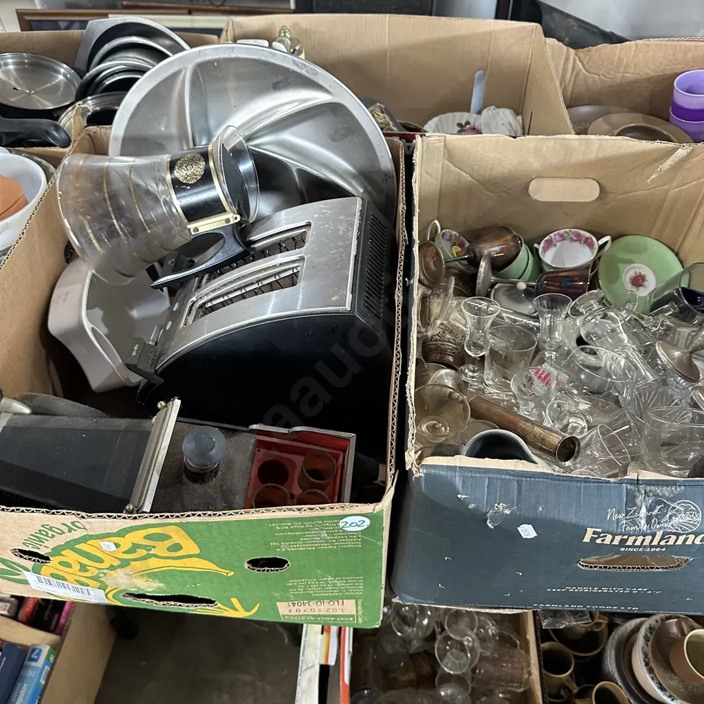 Two boxes Royal Albert china, silverware, toaster and glassware etc. Image 1++