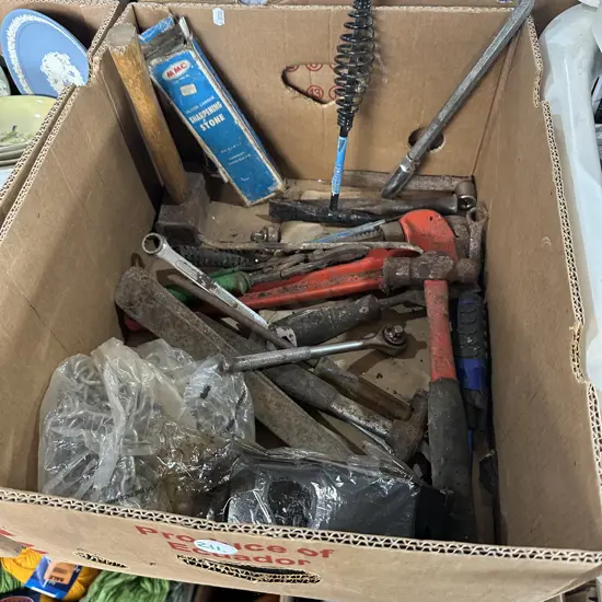 Box of tools and chain etc.