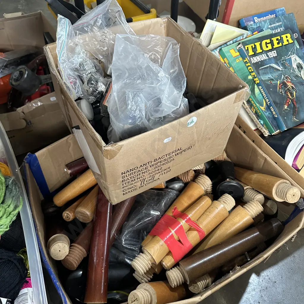 Two boxes of bed legs and castors etc. Image 1++