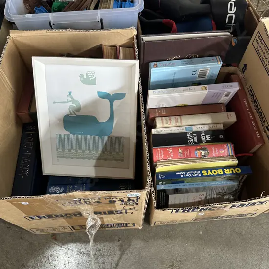 Two boxes of books and a picture