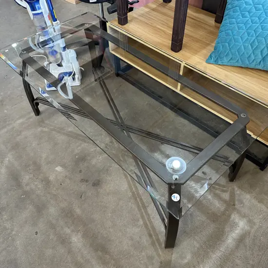 metal base, glass top coffee table