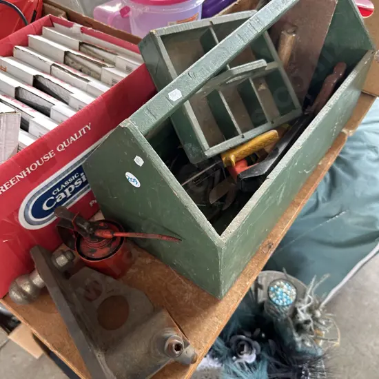 Tool box and contents including tow ball extender and oiler etc.