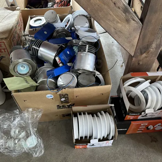 Approx 38 modern downlights and lamps to fit.