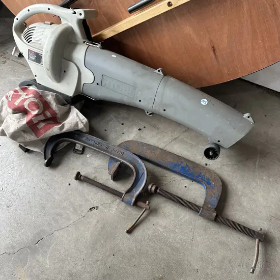 Two large G-Clamps and Ryobi blower/vac as is.
