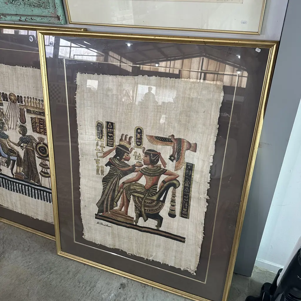 large Egyptian hand painted  papyrus framed artwork 1260 x 1000 Image 1++
