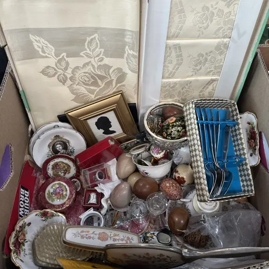 Box lot including Limoges, Royal albert china and collectables.