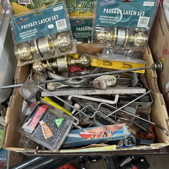 Box of hardware including new Latch sets.