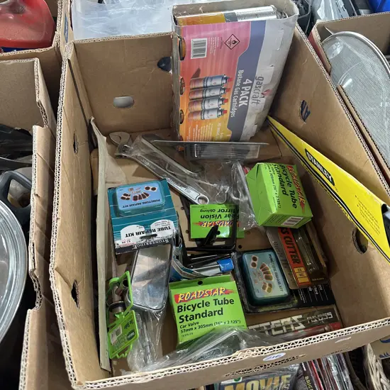 Box lot including Butane cartridges and new tool products etc.