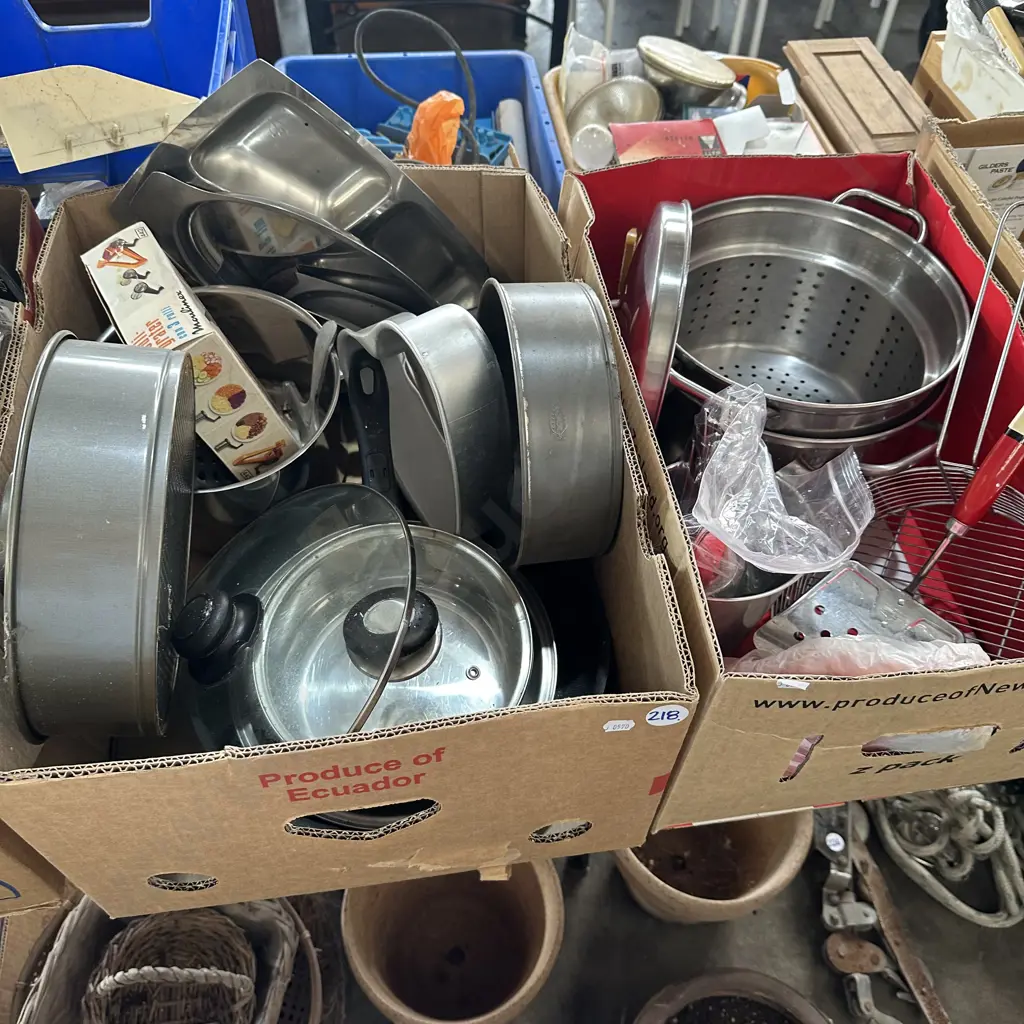 Two boxes Pots, baking, steamer, cutlery etc. Image 1++