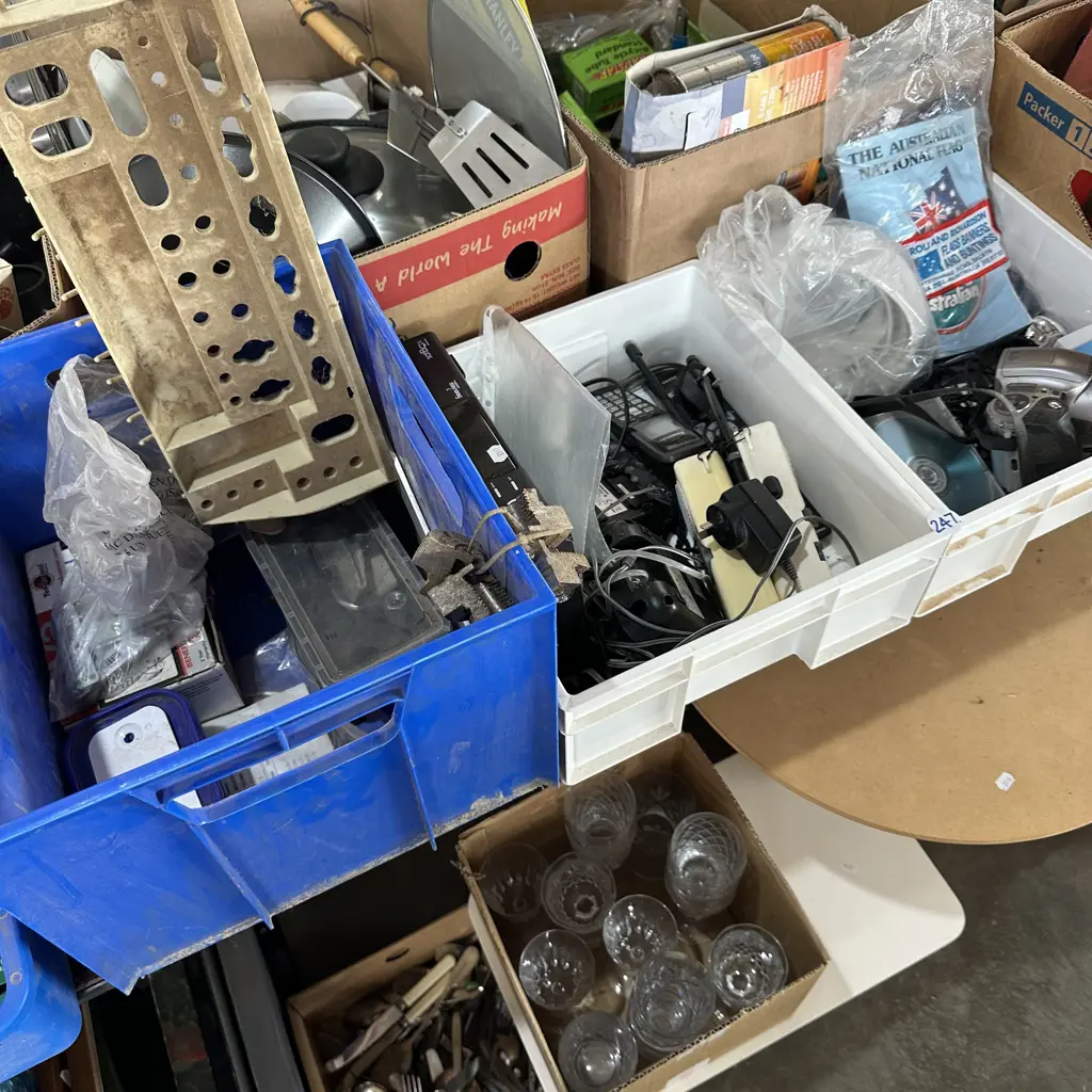 Three bins including camera, freeview satbox, lathe chuck etc. Image 1++