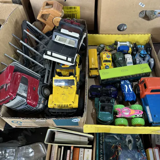Two boxes of collectable toy cars and trucks