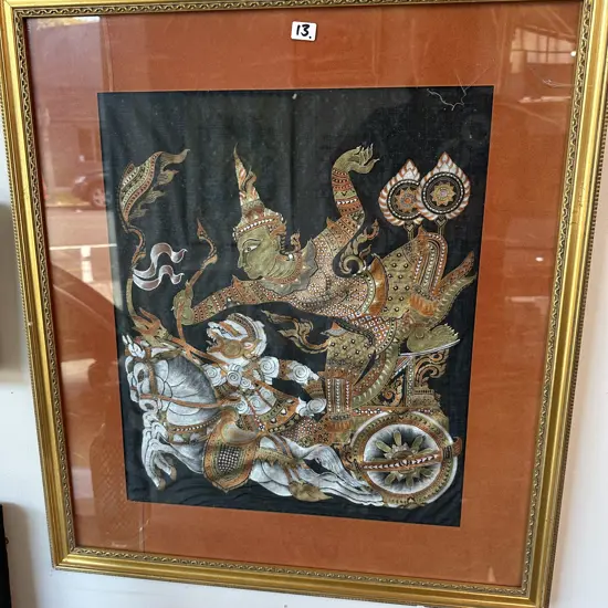 Pr of vintage Thai silk paintings