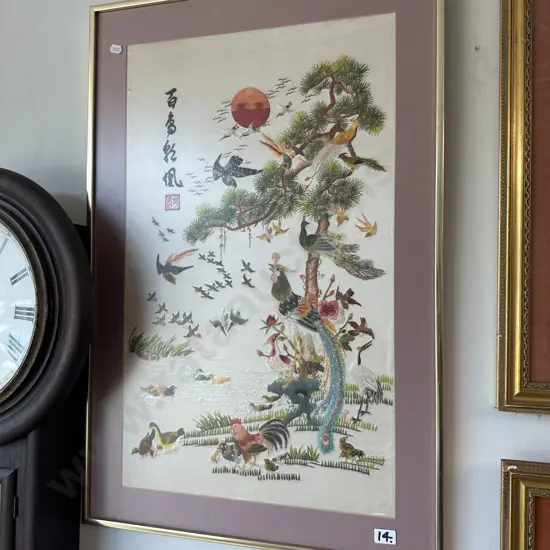 Vintage Chinese silk embroidery "One Hundred Birds"