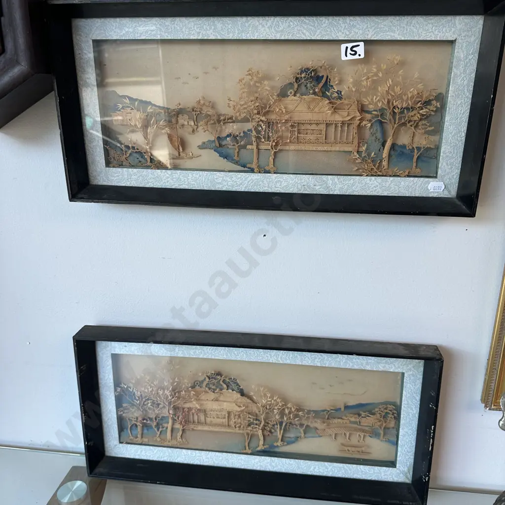 Pr of early Chinese carved cork dioramas Image 1++