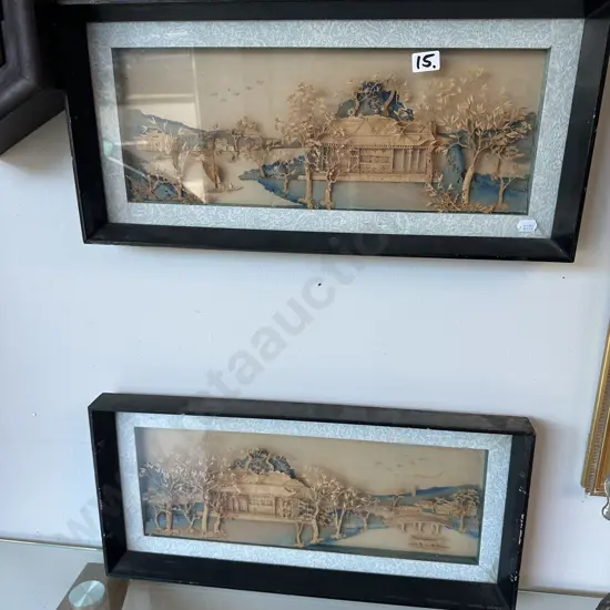 Pr of early Chinese carved cork dioramas