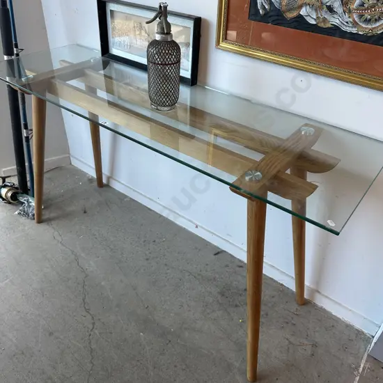 Oak base, glass top hall table 1400mm