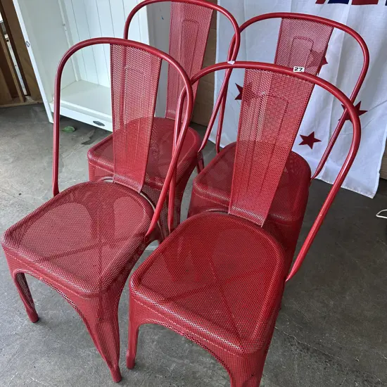set 4 Red perforated metal replica TOLIX chairs