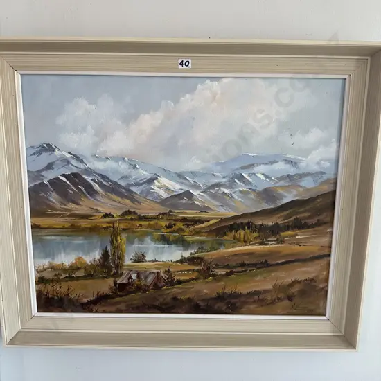 Charles McKenzie oil painting "Lake Hayes" 1969 620 x 490