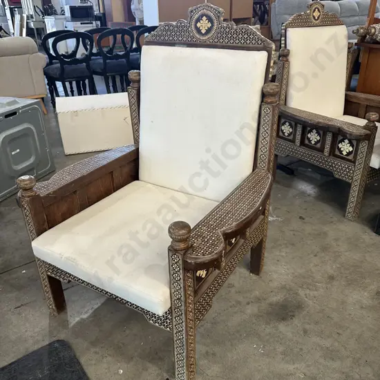 Pr of Syrian antique inlay chairs