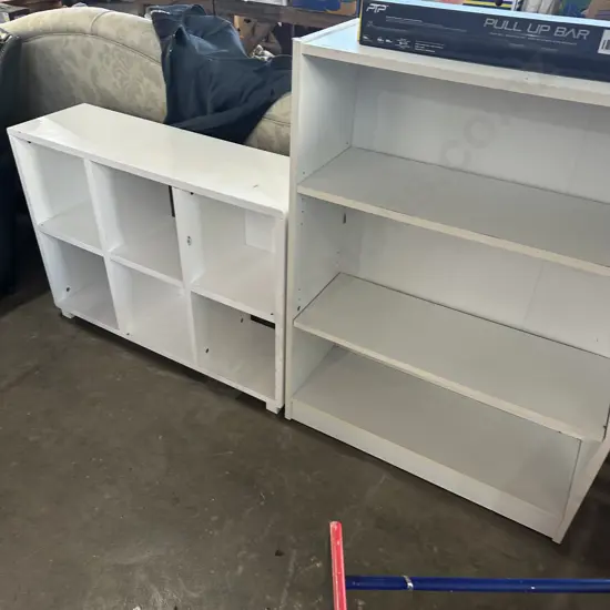 cube and book shelves