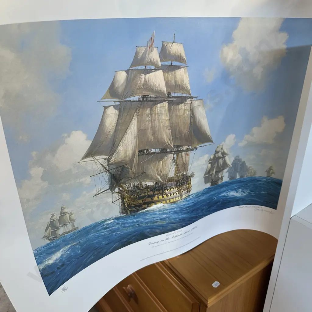 5 x wooden model ships plus limited ed print of Nelsons ships Image 1++